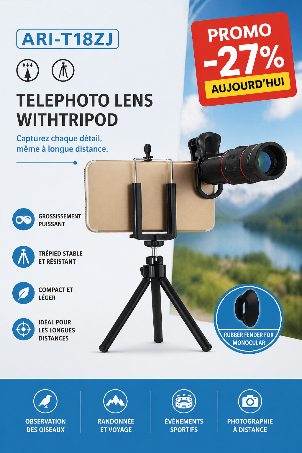 Téléobjectif Smartphone avec Trépied – ARI-T18ZJ