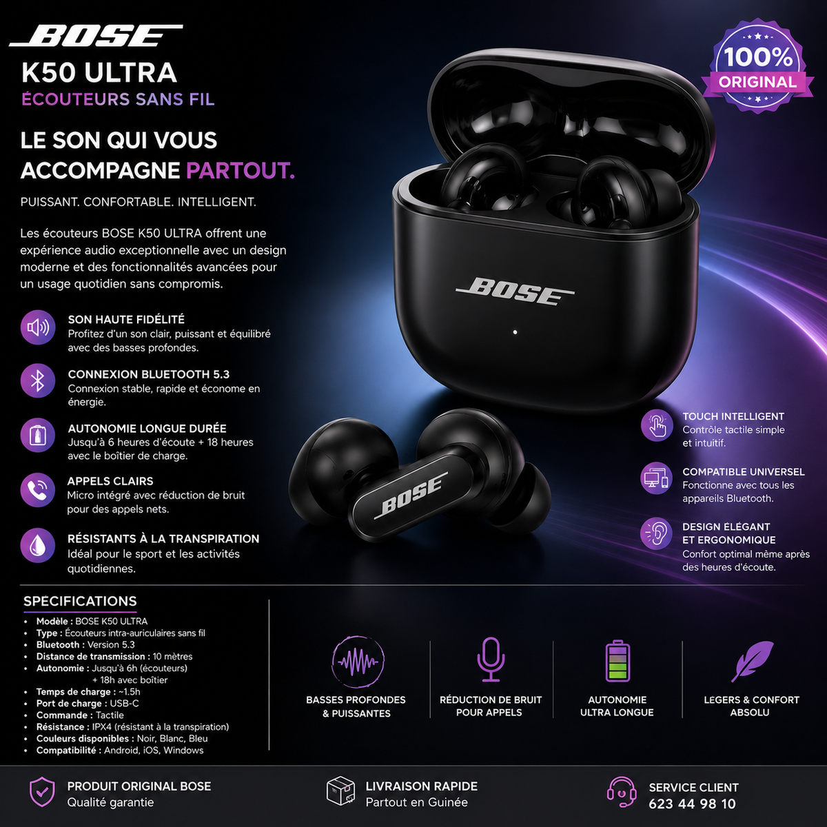 Ecouteurs sans fil Bose K50 Ultra