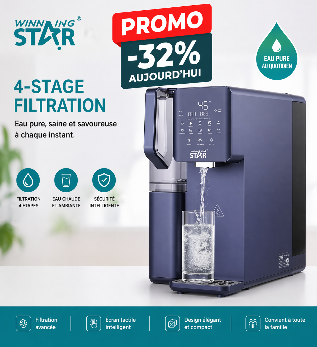 Distributeur d’Eau Filtrante 4 Niveaux – WINNING STAR