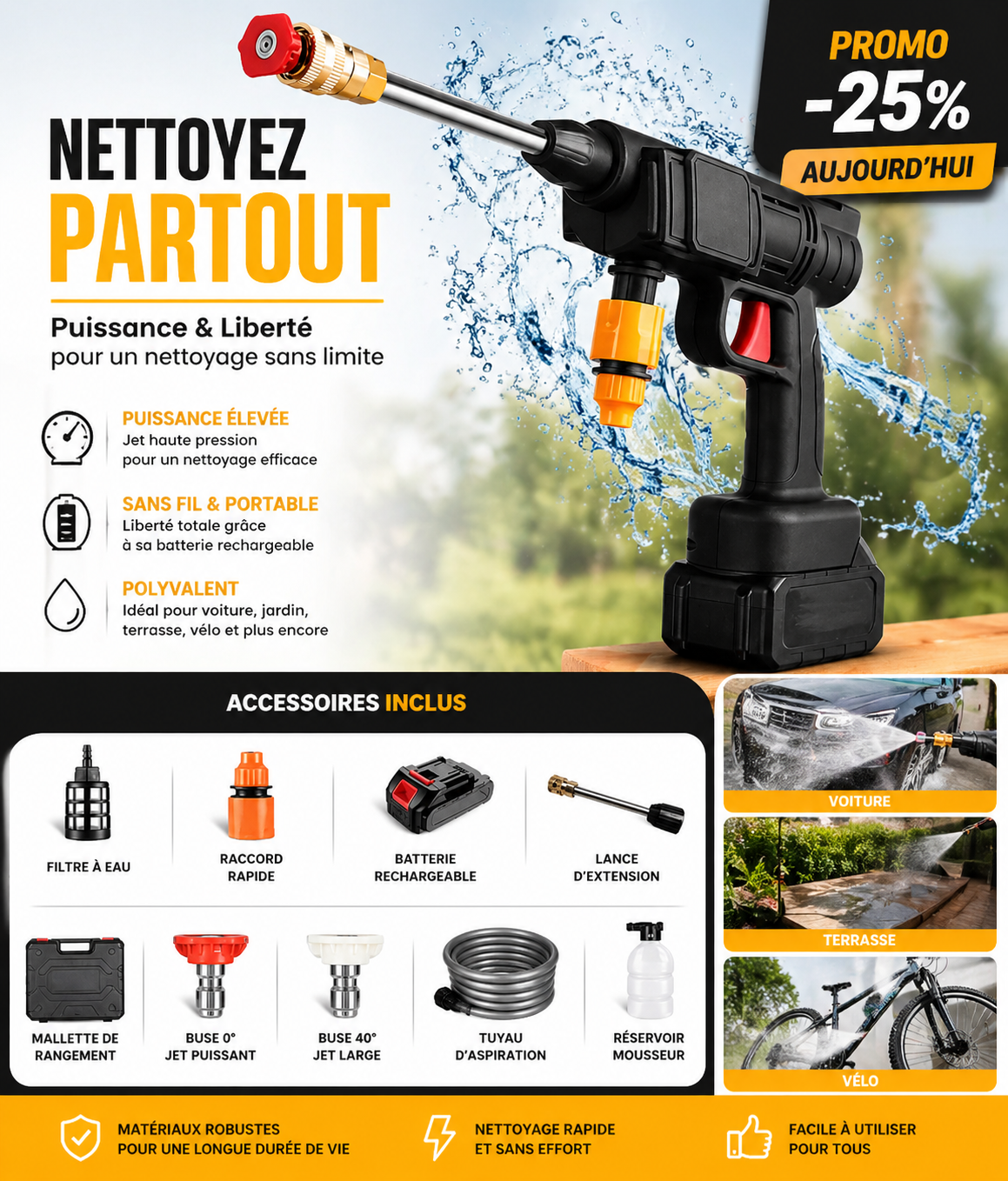 Nettoyeur Haute Pression Sans Fil – Puissance, Liberté et Performance au Bout des Doigts !