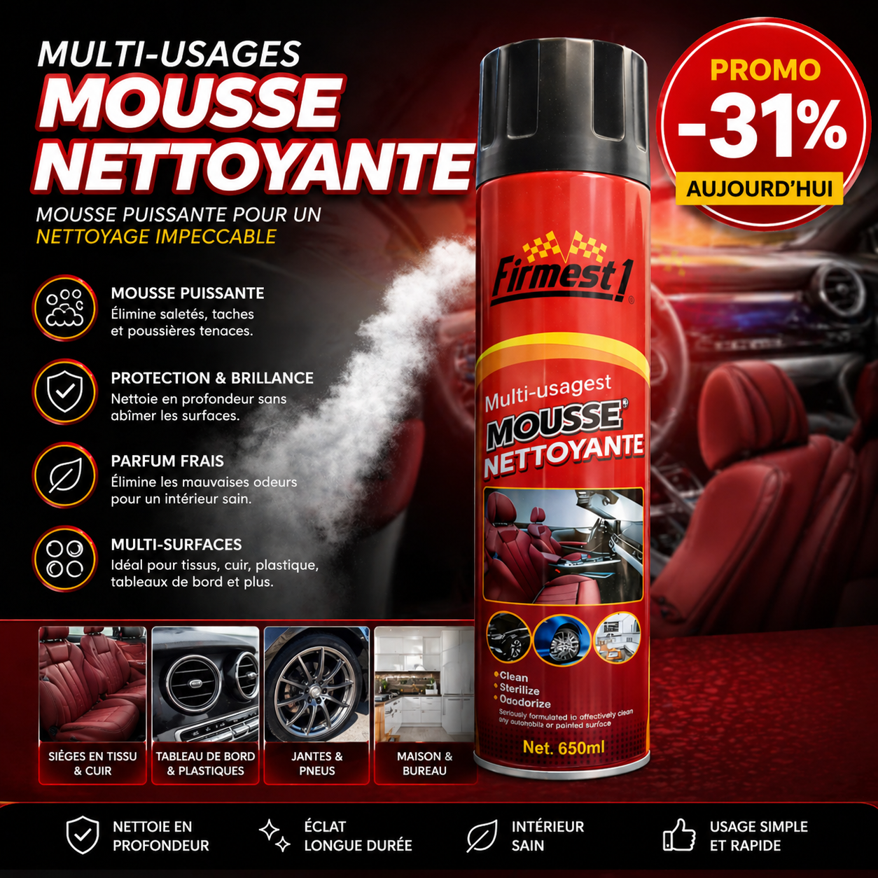 MOUSSE NETTOYANTE MULTI-USAGES POUR VEHICULE