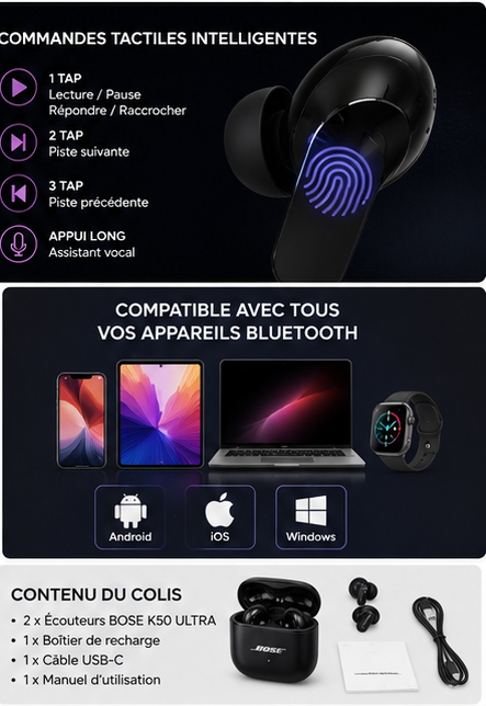 Ecouteurs sans fil Bose K50 Ultra