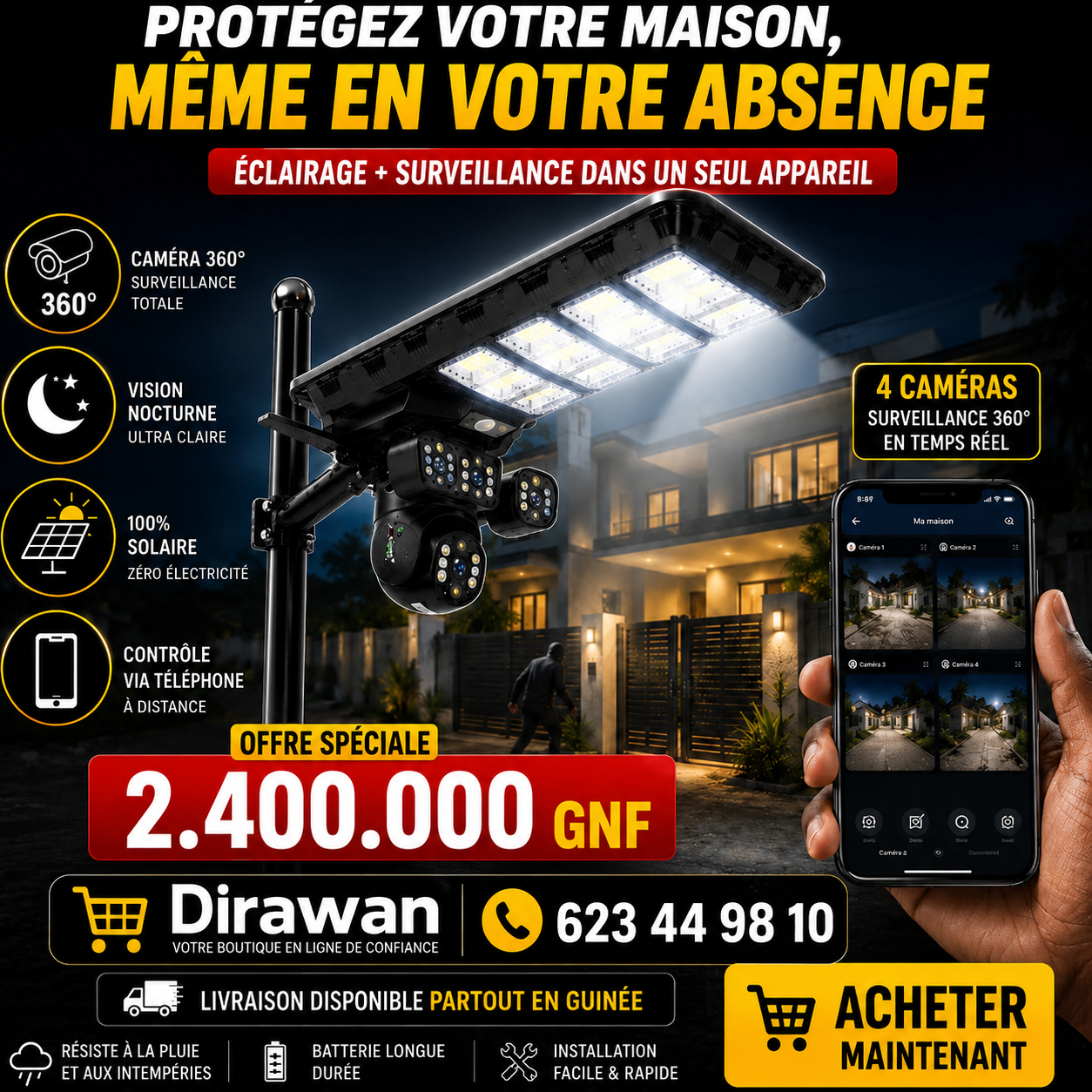 Lampadaire Solaire avec caméra 2-en-1 - L'Éclairage Intelligent et Autonome pour Votre Extérieur