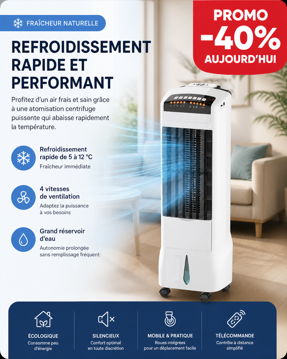 Ventilateur Climatisé Portable Rechargeable Arctique Ultra