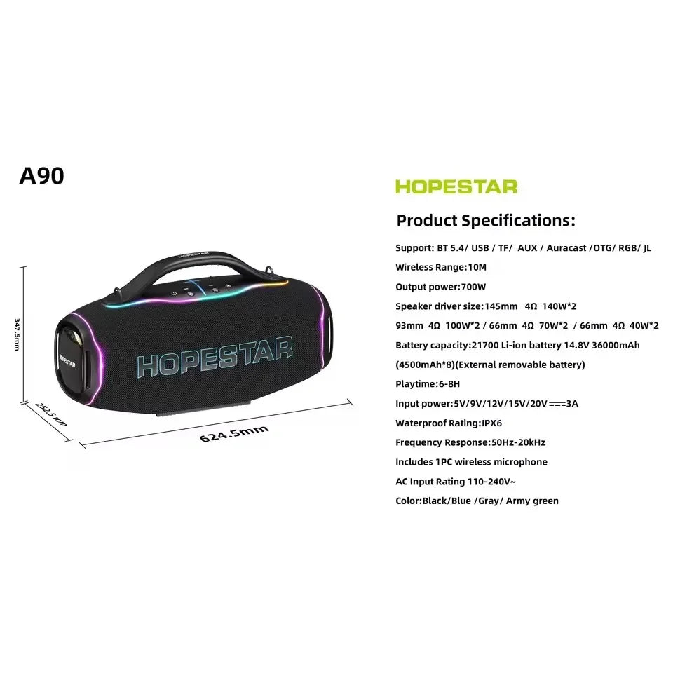 Enceinte Bluetooth HOPESTAR A90 - Puissance Sonore 700W et Karaoké RGB