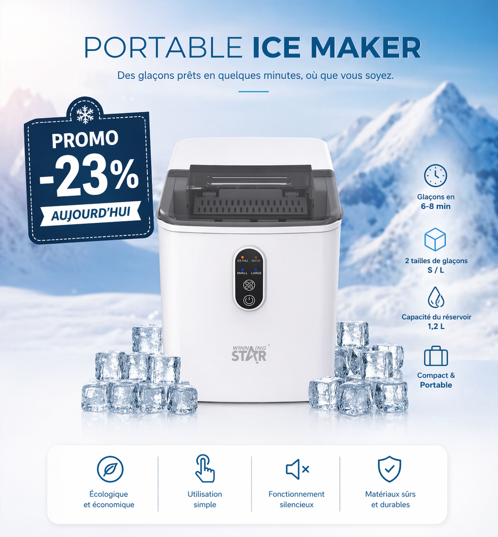 PORTABLE ICE MAKER: Glace MINUTE. Vie plus simple