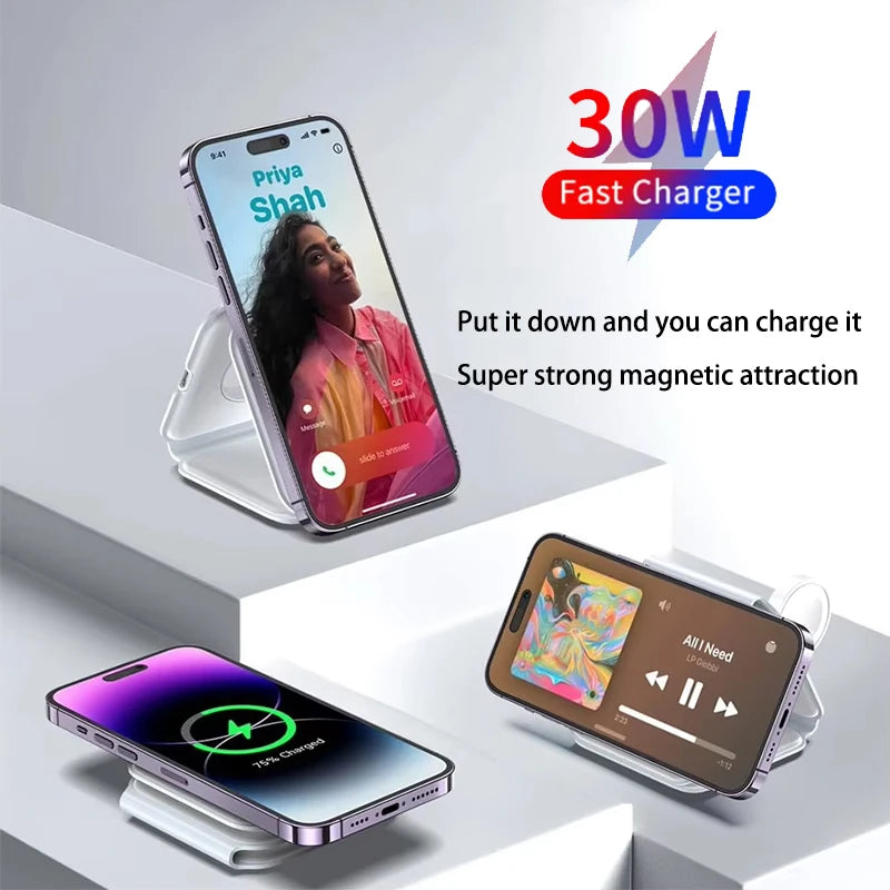Station de Charge Magnétique Pliable Original Qi2 3-en-1 - Le Chargeur de Voyage Ultime 30W