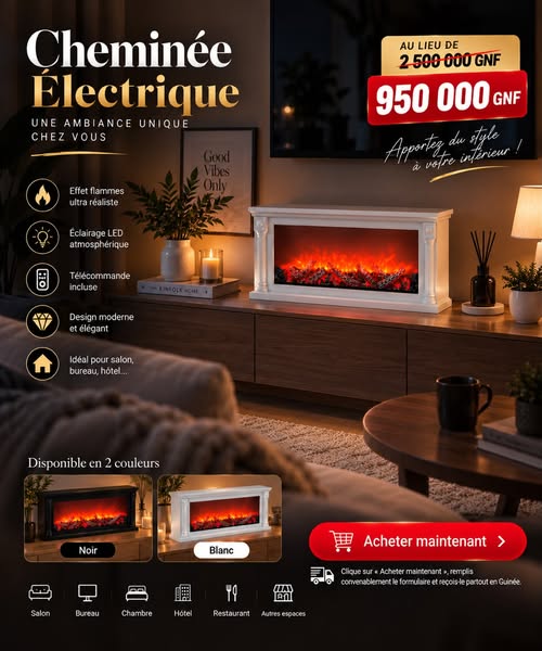 🔥 Cheminée Électrique Décorative – Élégance &amp; Chaleur au Quotidien