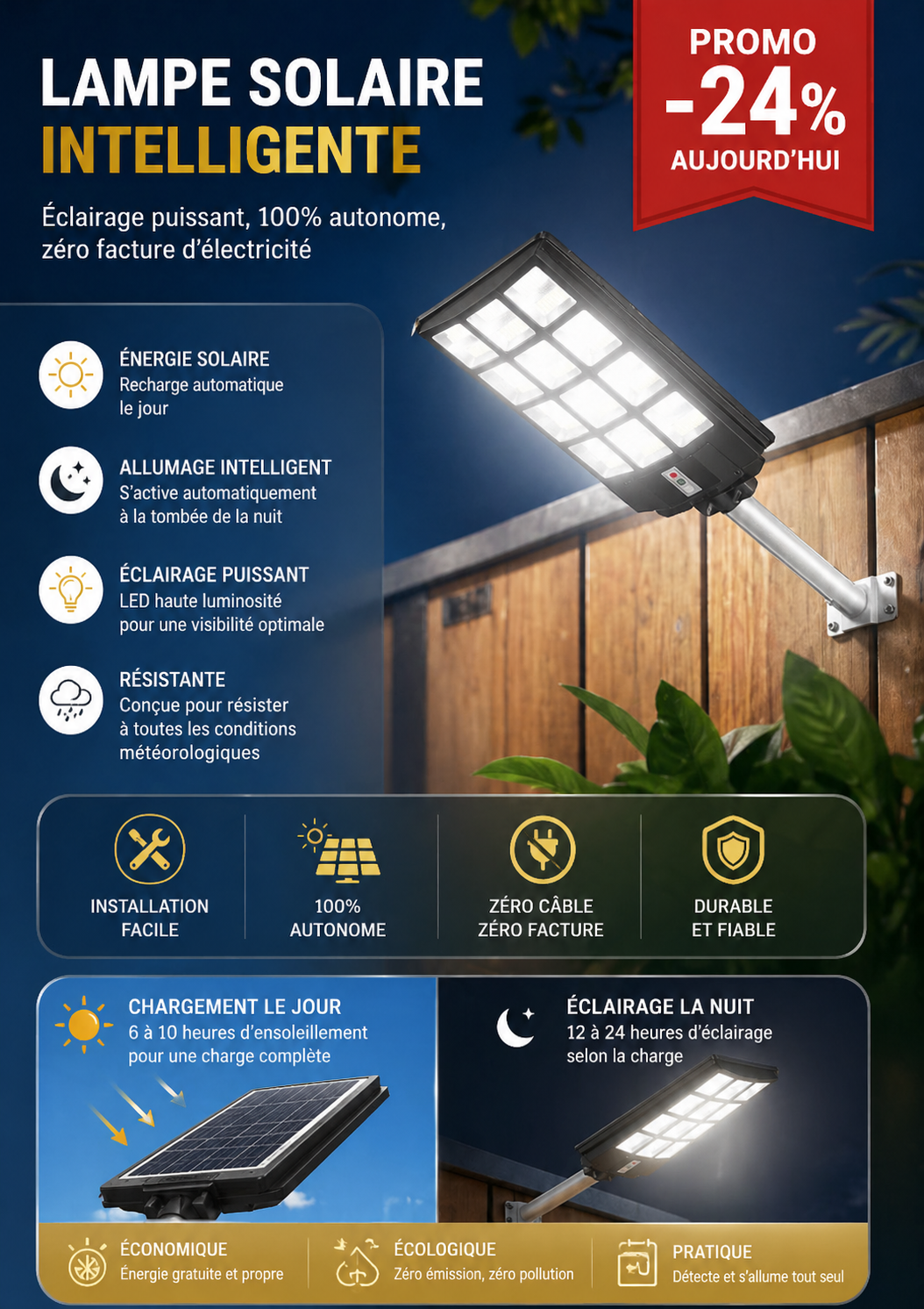 Lampe intélligente Solaire 400W: Illuminez Votre Monde