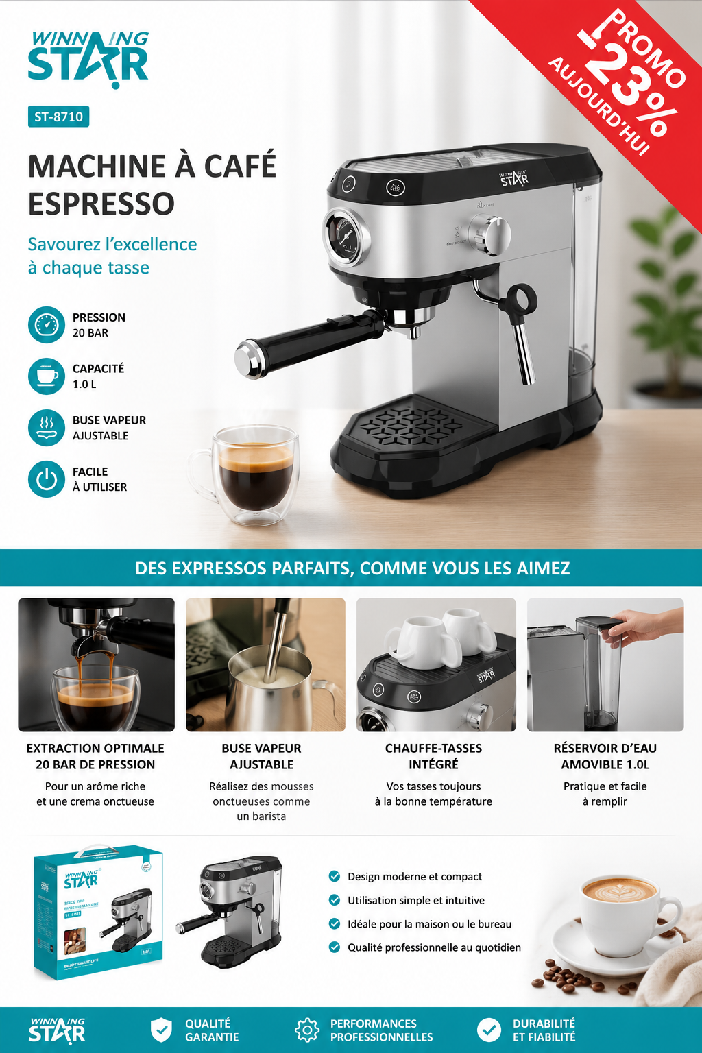 Cafetière Expresso ST-9709 : Votre Rituel Café Réinventé