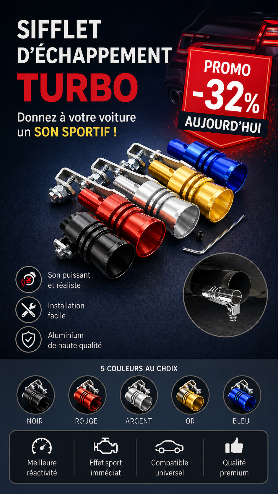 Sifflet d’Échappement Turbo – Effet Son Sport Instantané