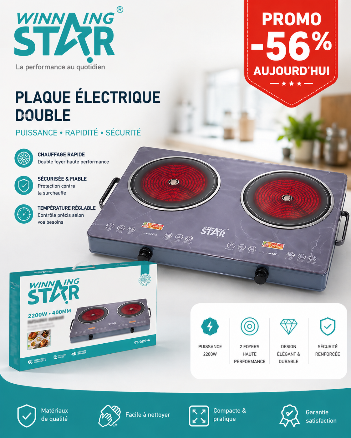 Plaque chauffante BO-228: La Solution de Cuisson Infrarouge Tactile