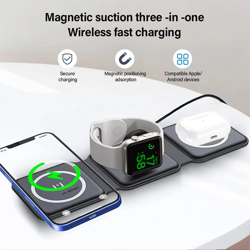Station de Charge Magnétique Pliable Original Qi2 3-en-1 - Le Chargeur de Voyage Ultime 30W