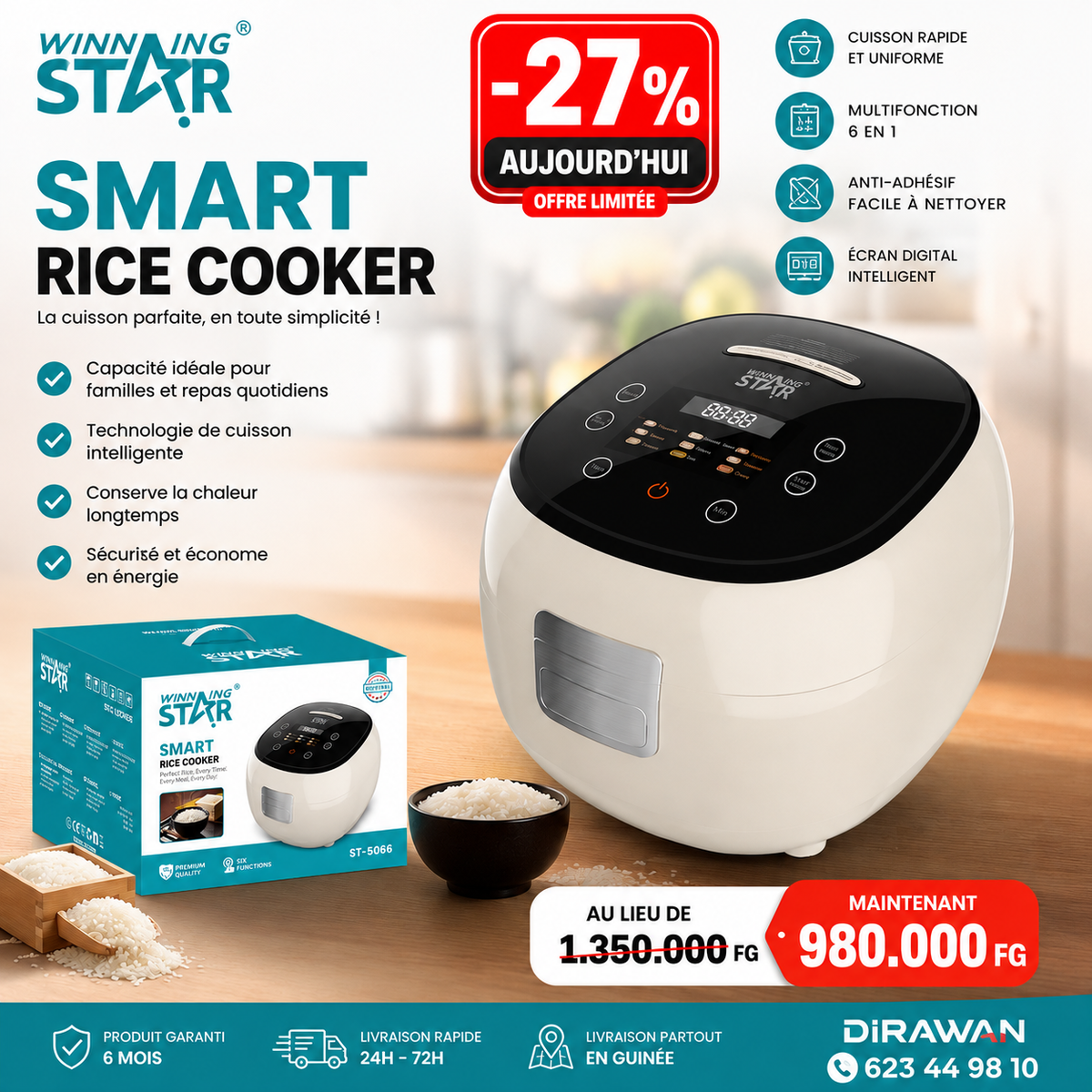 Cuiseur de riz intelligent 1,2L WINNING STAR - ST-5066