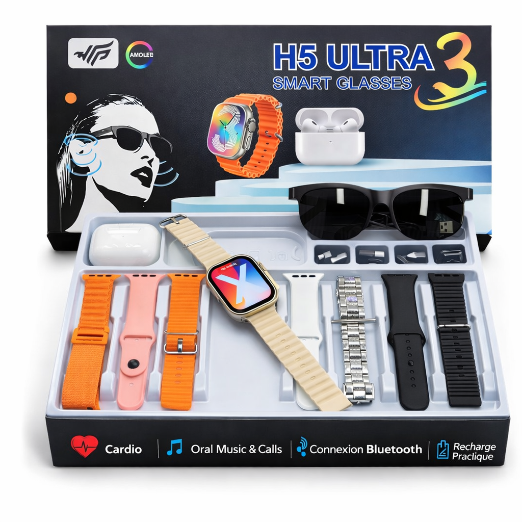 H5 Ultra 3 Smart Glasses – Le Coffret Intelligent 3 en 1 qui Révolutionne Votre Style