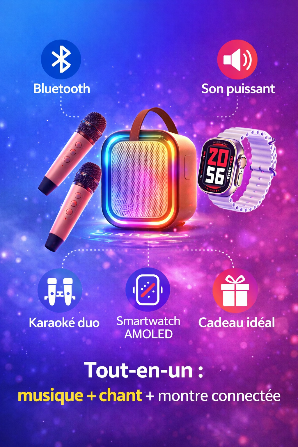 🎤⌚ H83 PLUS – Pack Karaoké &amp; Smartwatch Bluetooth (Speaker + Watch)