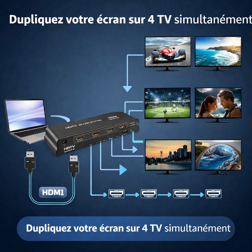 Répartiteur HDTV 1X4 4K Ultra HD – Partagez un signal, quadruplez le plaisir!