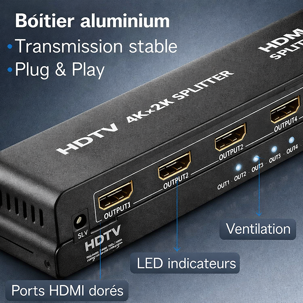 Répartiteur HDTV 1X4 4K Ultra HD – Partagez un signal, quadruplez le plaisir!