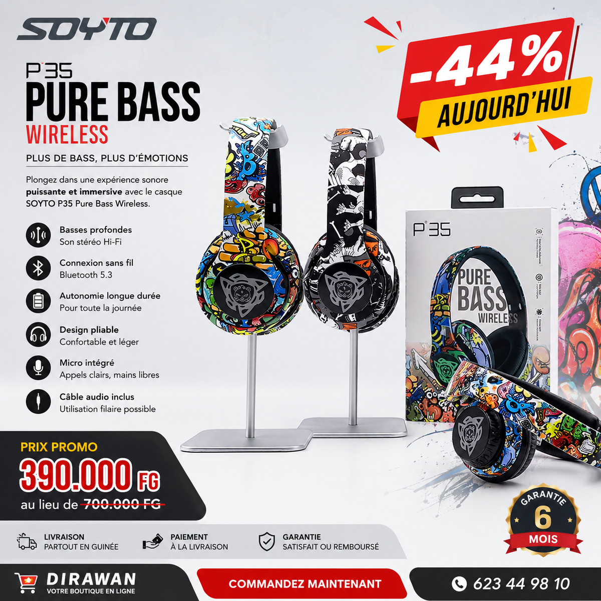 Casque SOYTO P35 PURE BASS WIRELESS — UN SON PUISSANT, UN STYLE UNIQUE !
