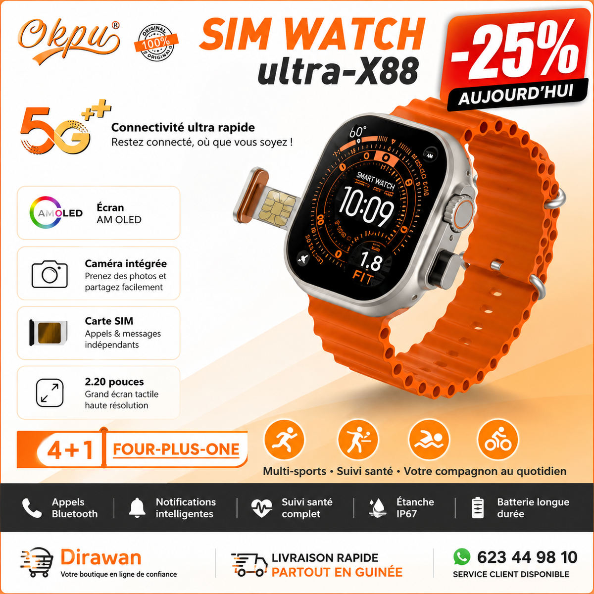 Montre Connectée Okpu Ultra-X88 5G++ — Votre smartphone au poignet
