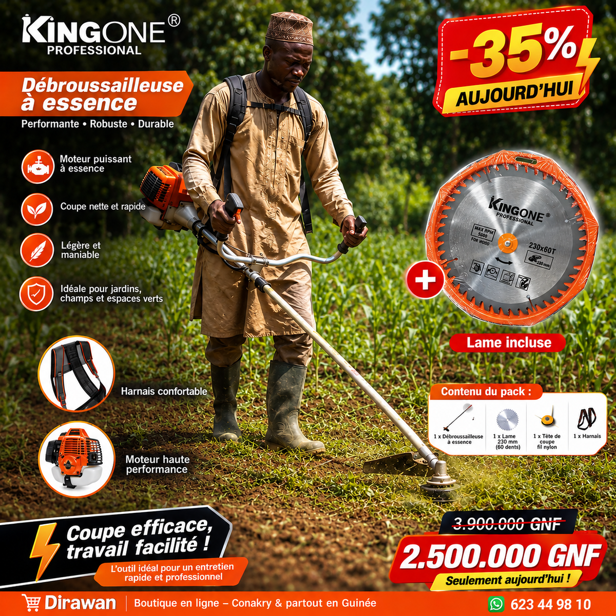 Débroussailleuse à essence KINGONE Professional — Puissance & efficacité
