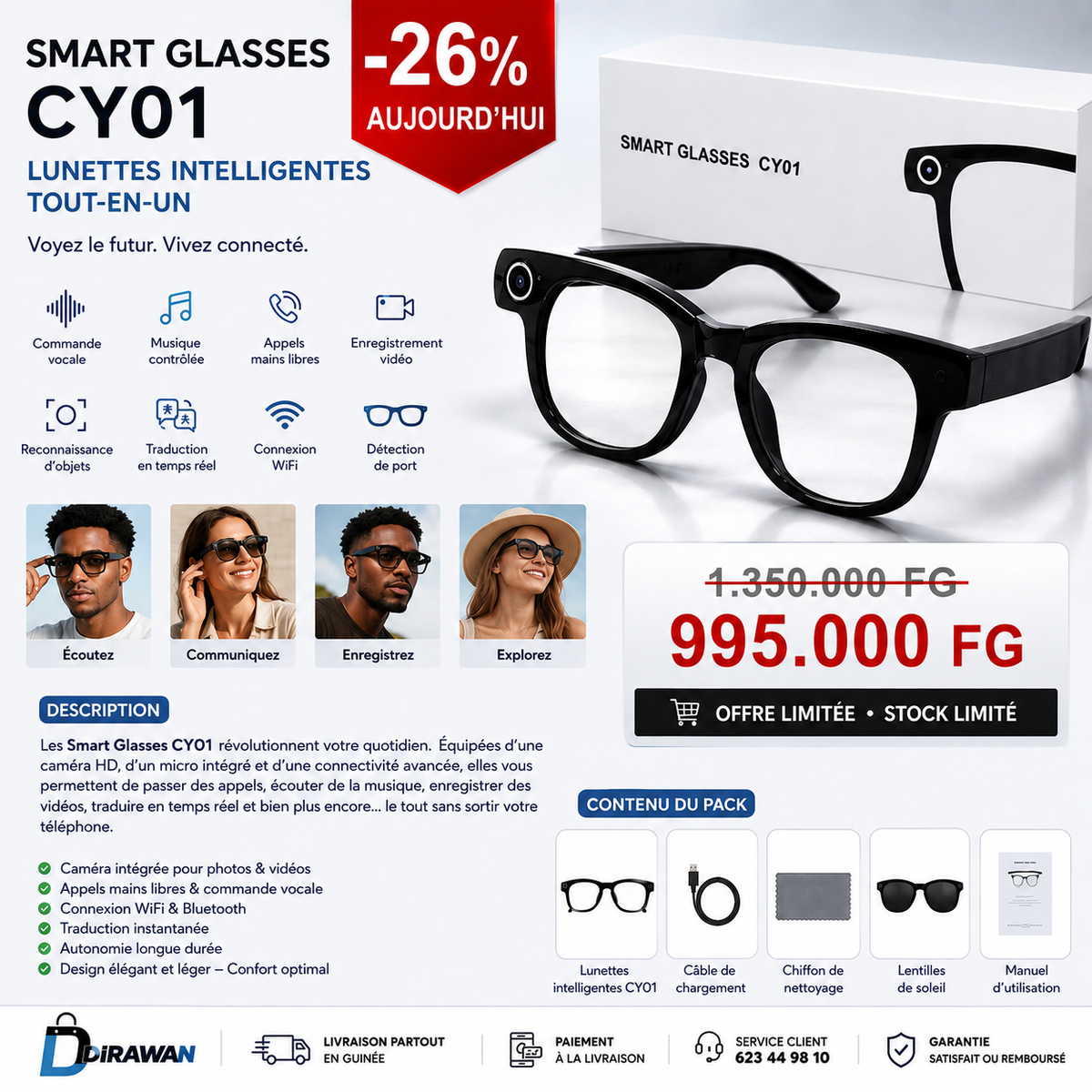 Lunettes intélligentes CY01 — Les lunettes qui vous connectent au futur