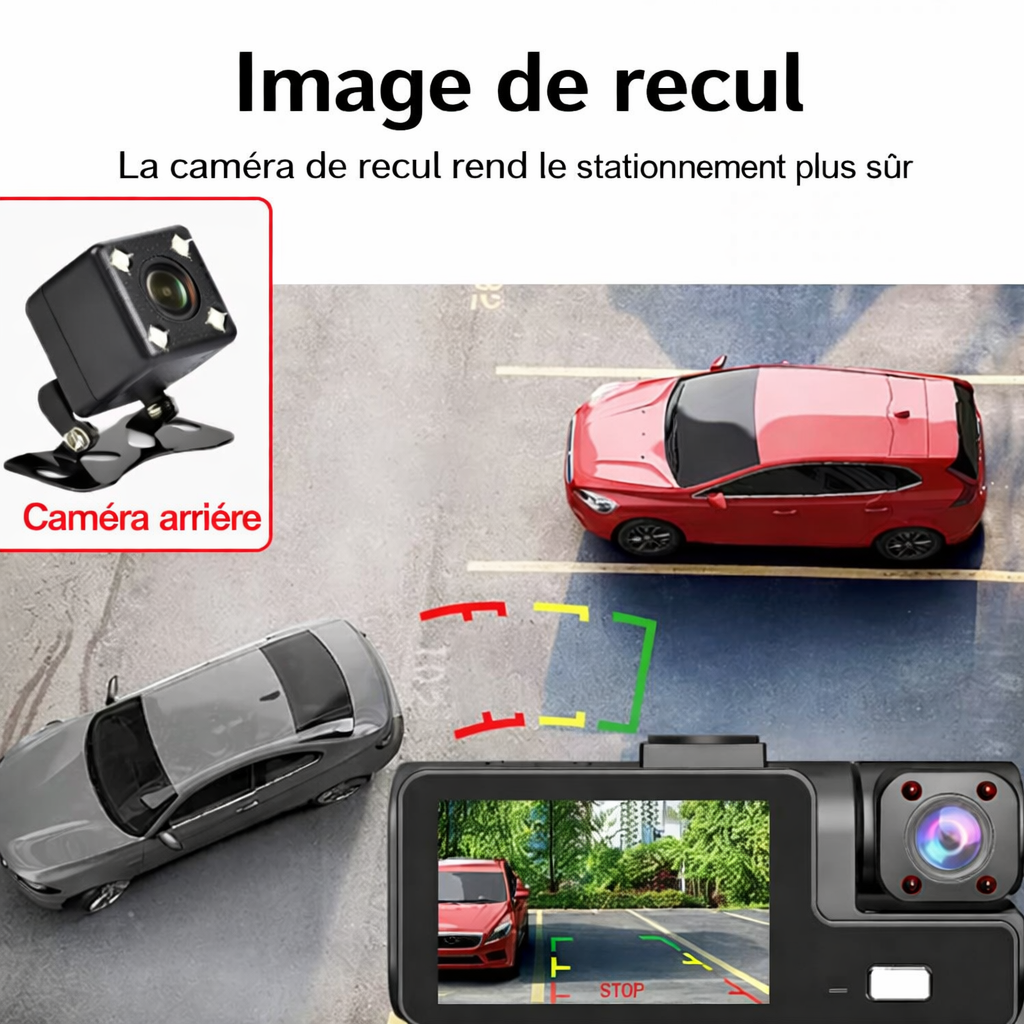 🚗 Caméra Embarquée 3 Caméras 1080P – WiFi Intégré & Vision Nocturne