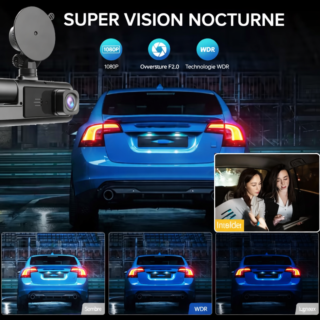 🚗 Caméra Embarquée 3 Caméras 1080P – WiFi Intégré & Vision Nocturne