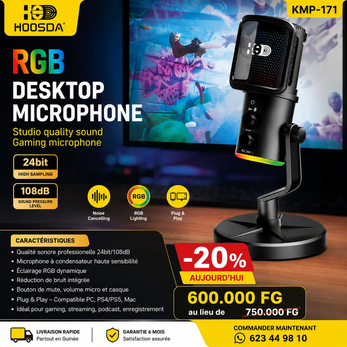 Microphone de Bureau RGB  – Son Studio Professionnel