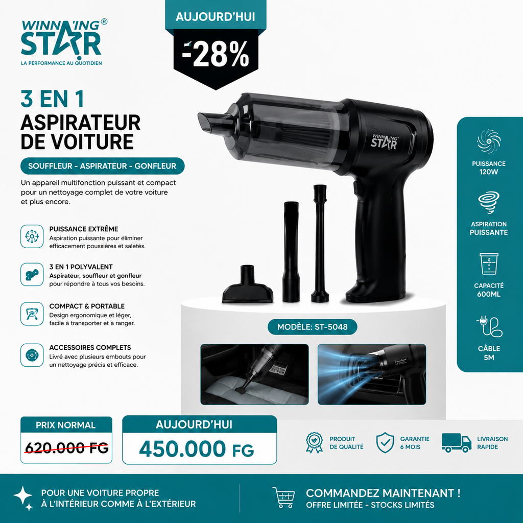 Aspirateur de voiture 3-en-1 Winning Star ST-5048
