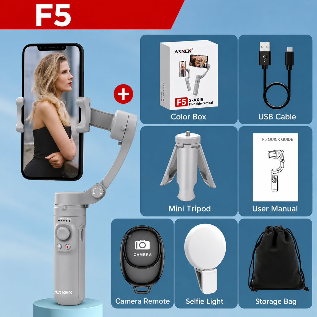Stabilisateur F5 3-Axes Pliable Gimbal — Filmez comme un professionnel avec votre smartphone