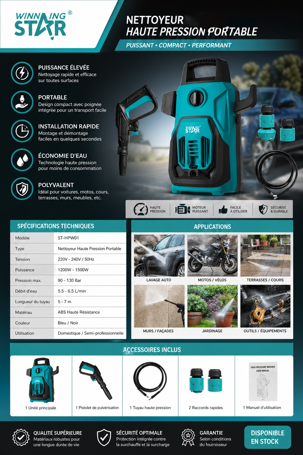 Nettoyeur Haute Pression Portable Winning Star - HydroJet Pro