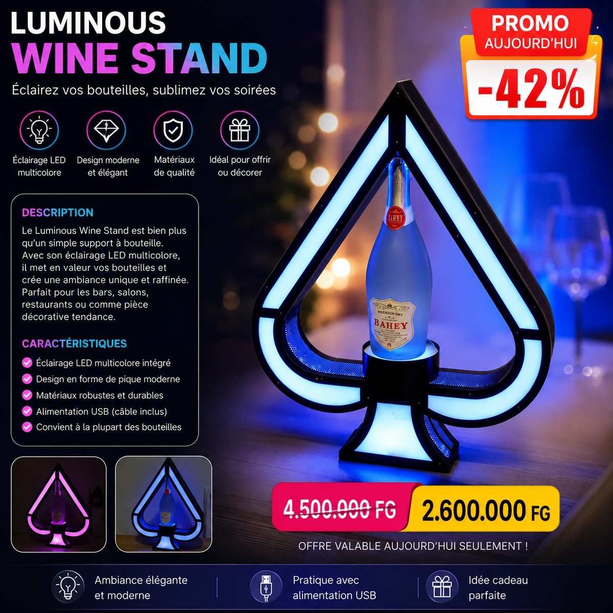 Support à bouteille LED lumineux – Luminous Wine Stand