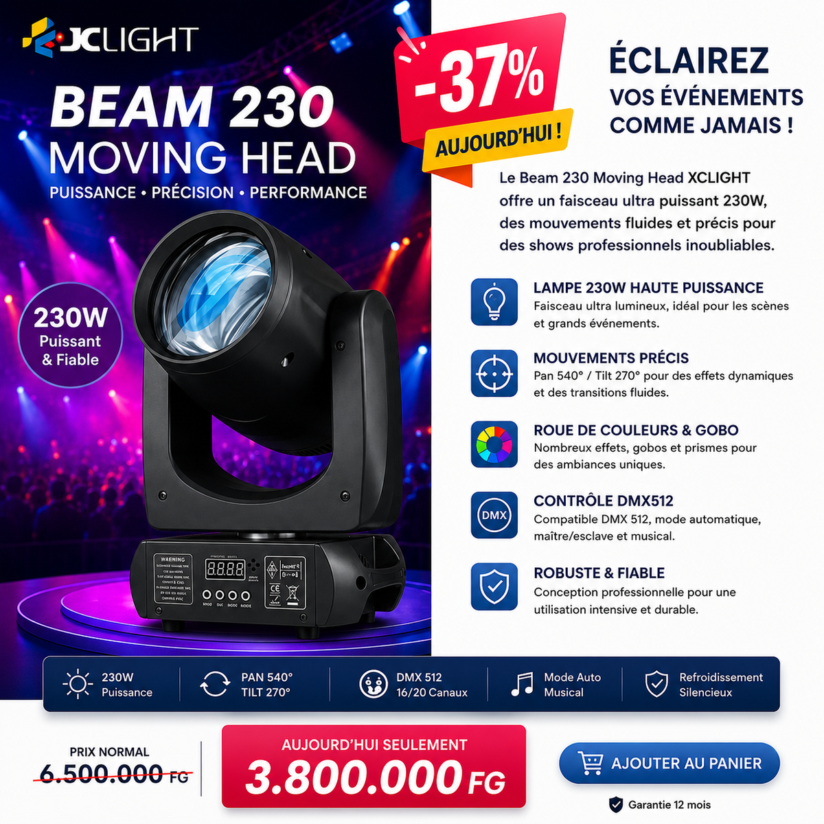 Éclairage professionnel Beam 230 Moving Head XCLIGHT