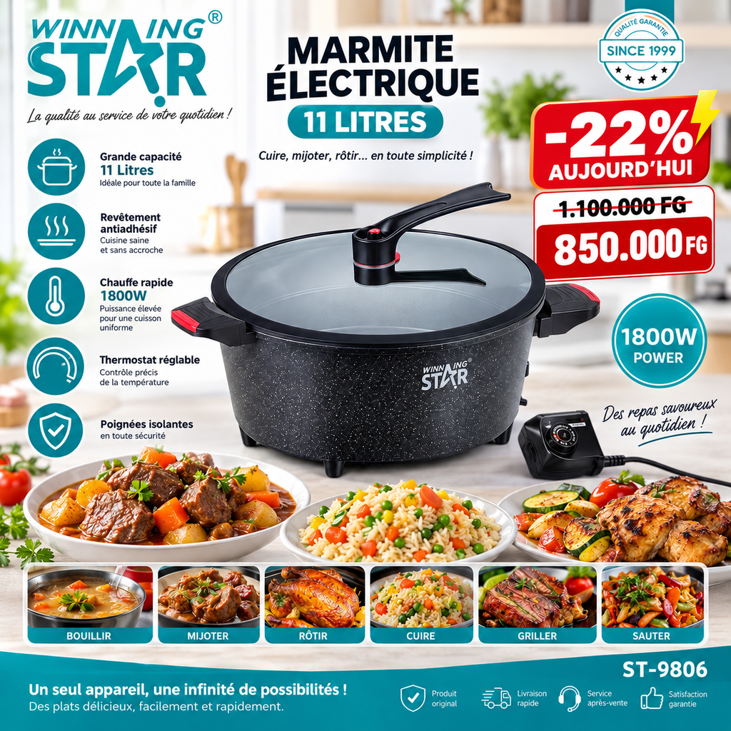 🍲 Marmite Électrique WINNING STAR 11 Litres – 1800W