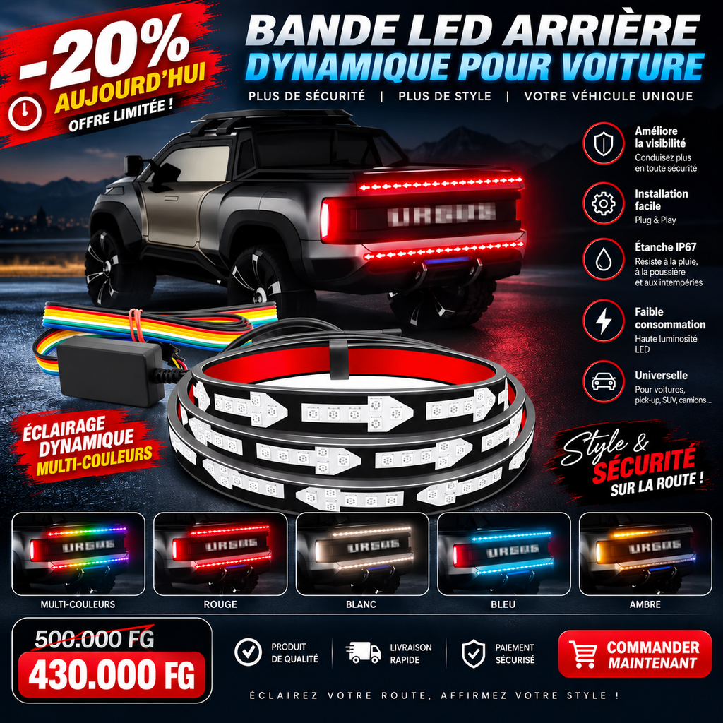🚗 Bande LED Arrière Dynamique Multicolore pour Voiture