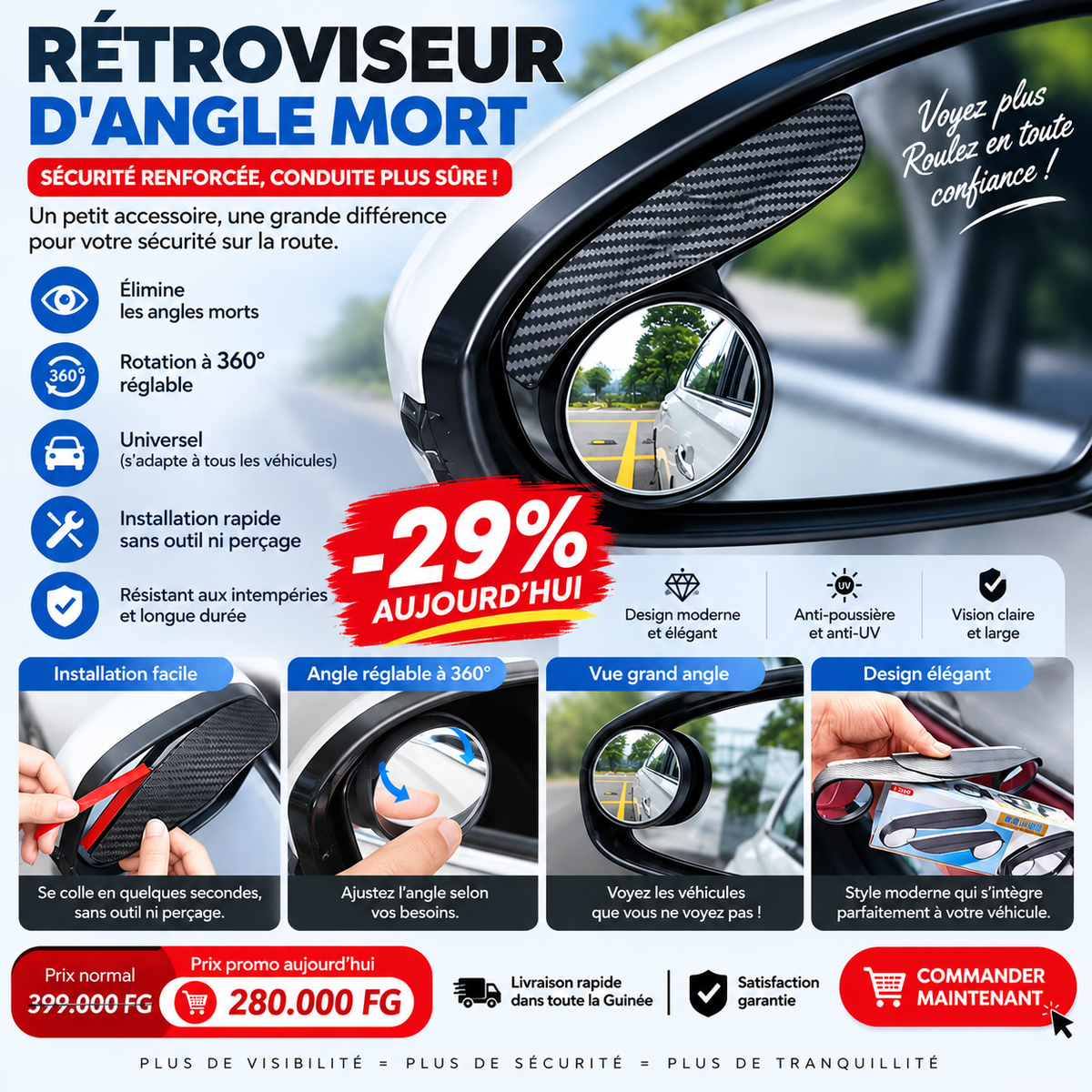 🚗 Rétroviseur d’Angle Mort 360° – Sécurité &amp; Visibilité Maximale