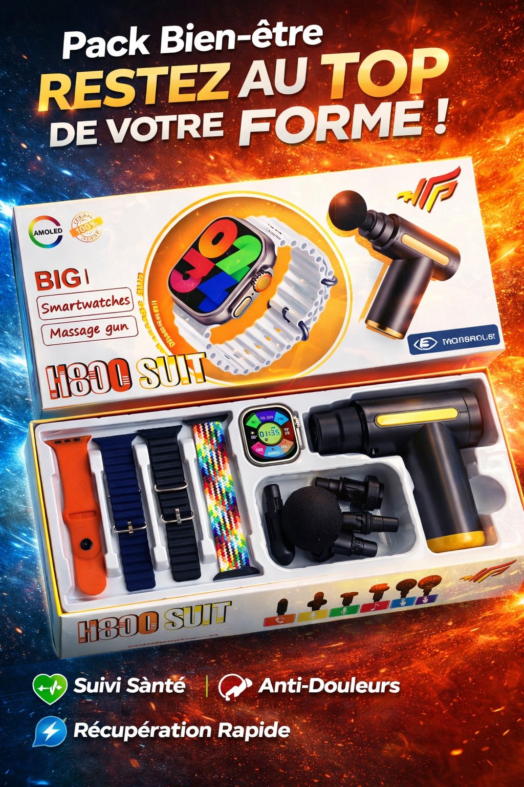 Pack Smartwatch + Pistolet de Massage H800 SUIT