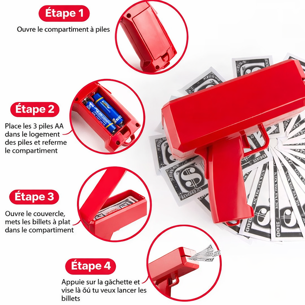 Pistolet à Billets Money Gun Rouge – Effet Show Instantané
