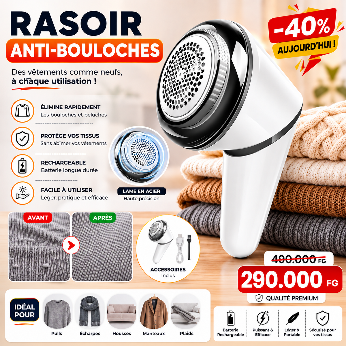 Rasoir Anti-Bouloches Rechargeable : Dites Adieu aux Peluches