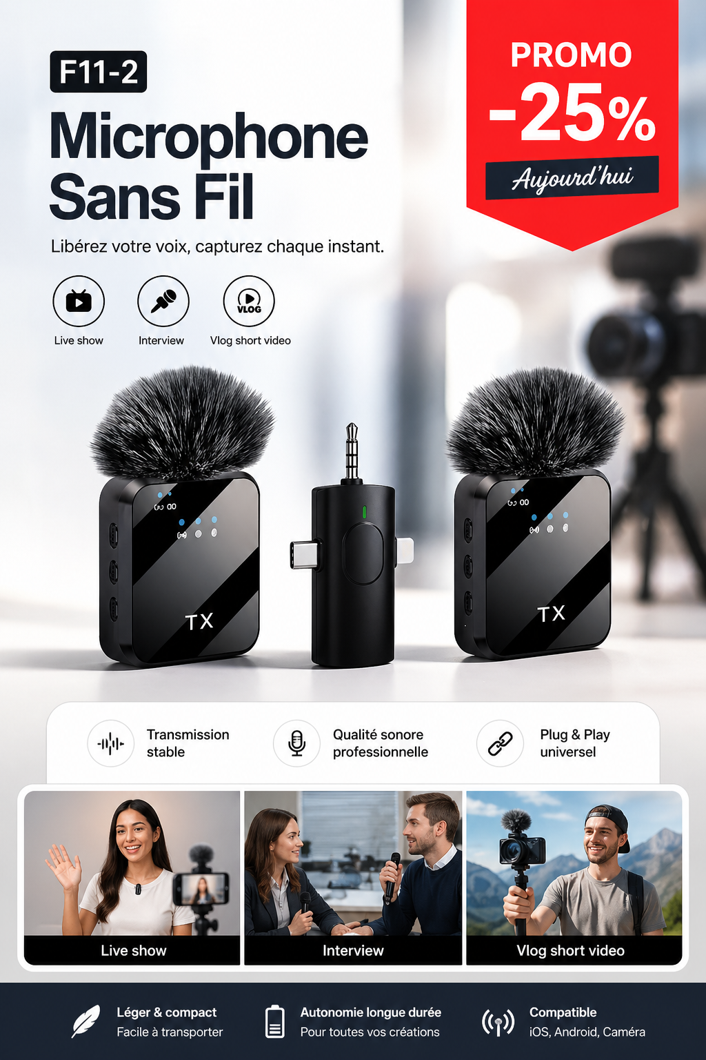 Micro Cravate Sans Fil Double TX F11-2
