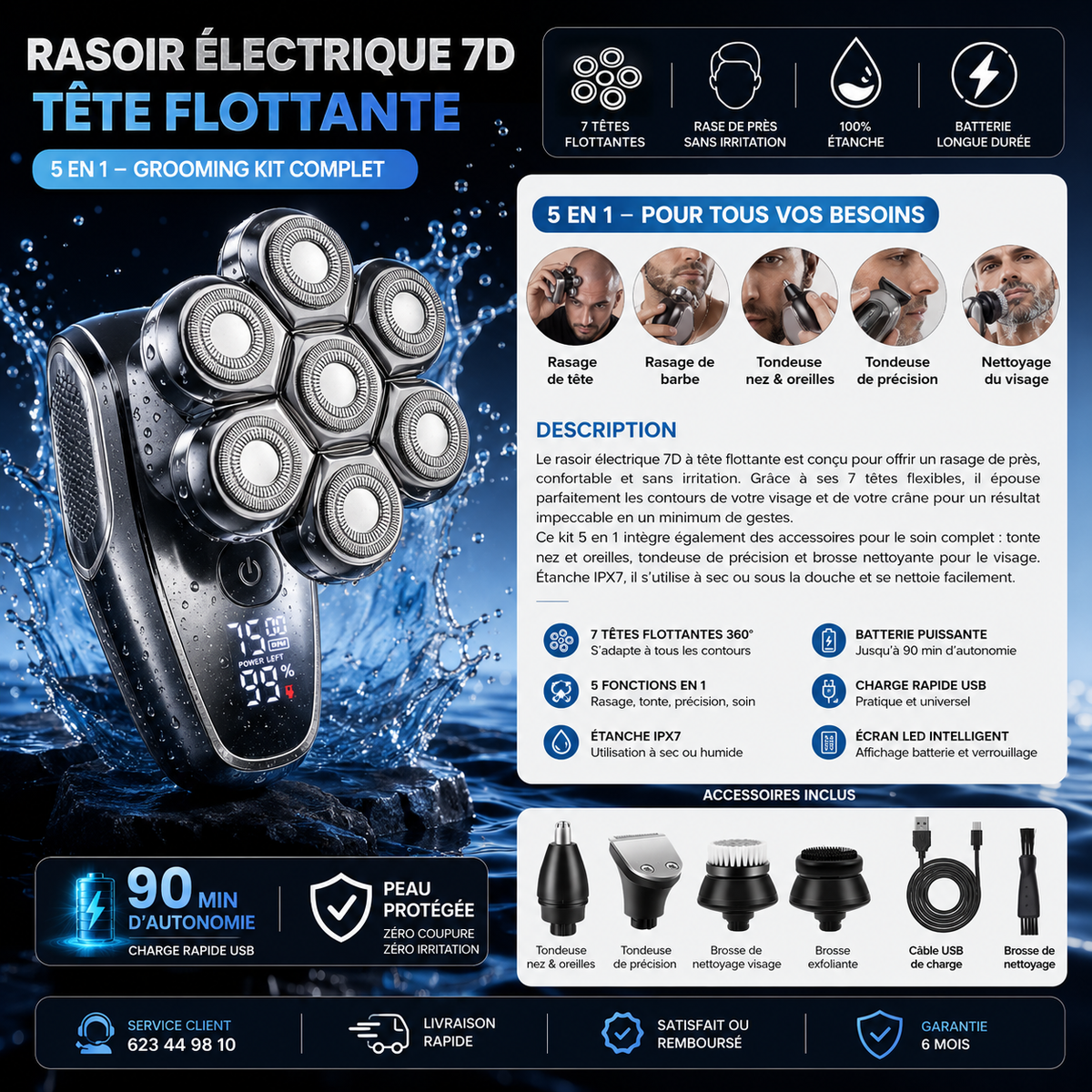 Rasoir Électrique 7D WINNING STAR: La Solution Ultime pour un Rasage Impeccable