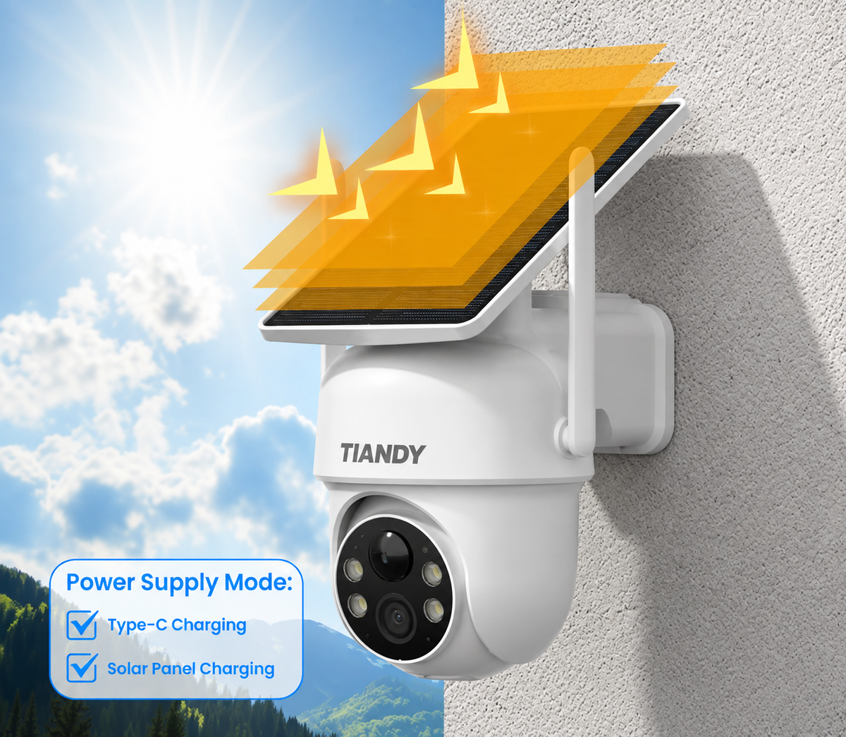 Caméra Solaire Intelligente Tiandy – Sécurité 24h/24, Sans Électricité