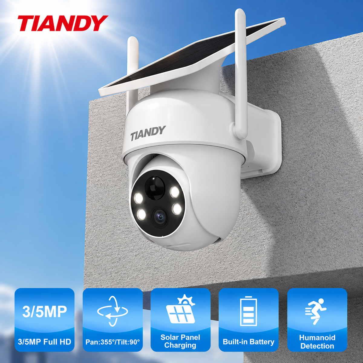 Caméra Solaire Intelligente Tiandy – Sécurité 24h/24, Sans Électricité