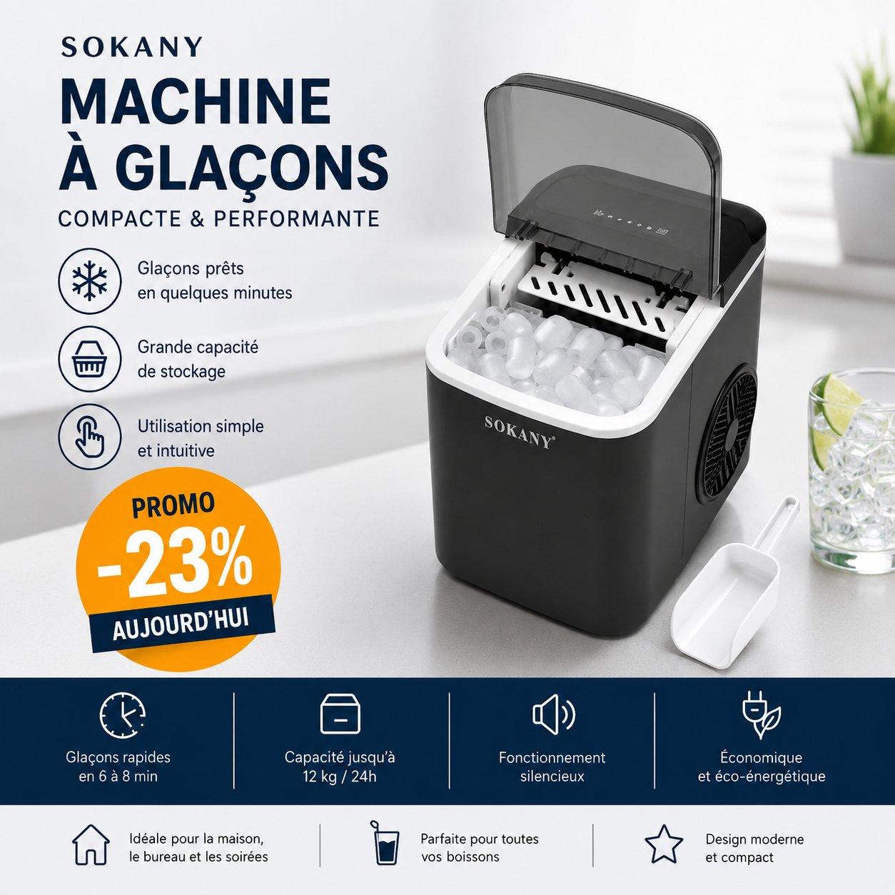 Machine à Glaçons Turbo Sokany: Fraîcheur Instantanée