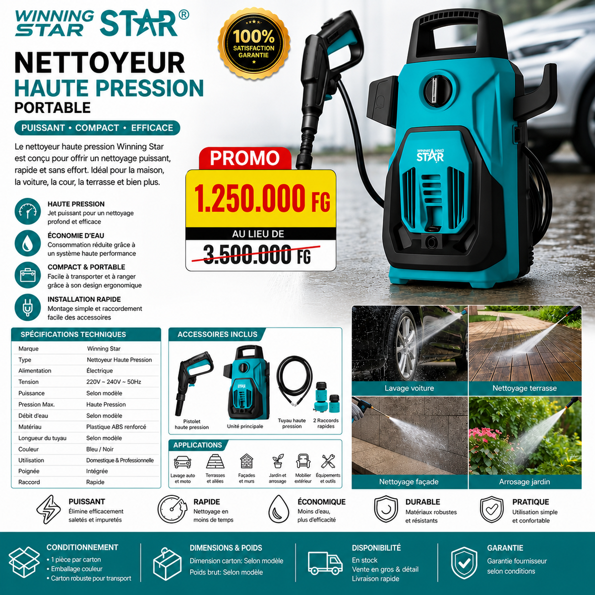 Nettoyeur Haute Pression Portable Winning Star - HydroJet Pro