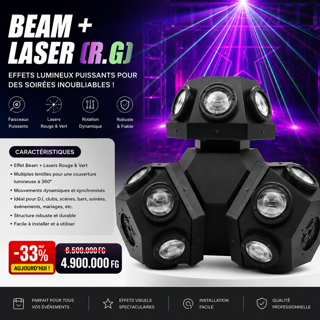 🎛️ Projecteur de Scène à Trois Têtes RGBW 3 en 1 Laser LED