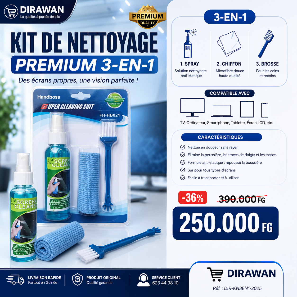 Kit de Nettoyage Premium pour écran 3-en-1