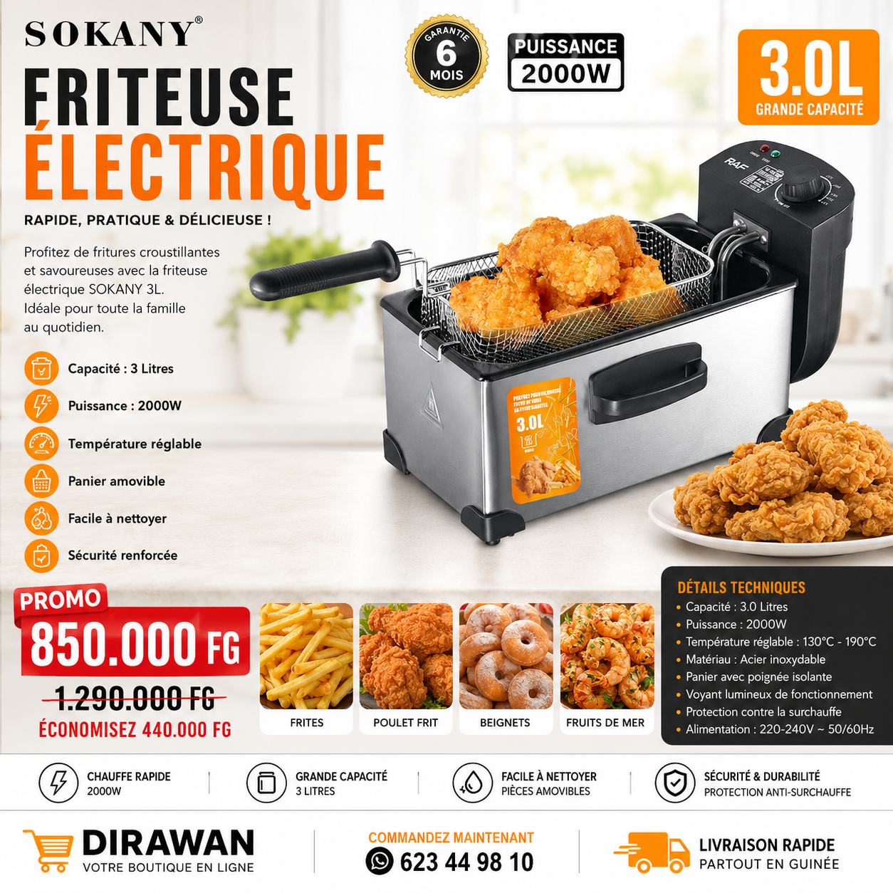 Friteuse Électrique Sokany 3L - Le Croustillant Professionnel à la Maison