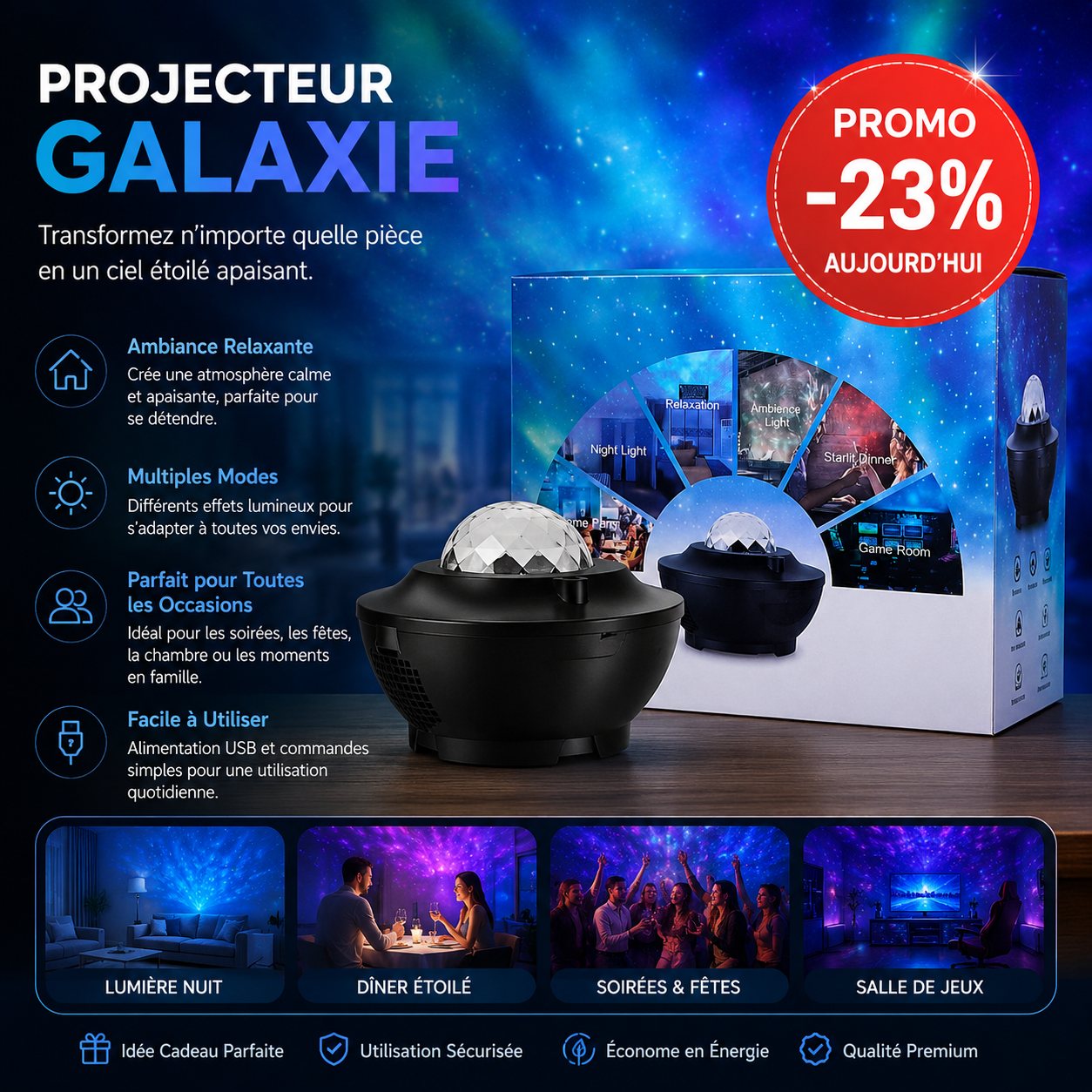 Projecteur de Galaxie Stellaire LED Haute Définition
